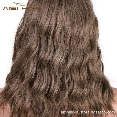 Aisi Hair Wholesale Cheap Synthetic Short Curly Wave Brown Bob Wigs With Neat Bangs Hair Wigs For Black White Women